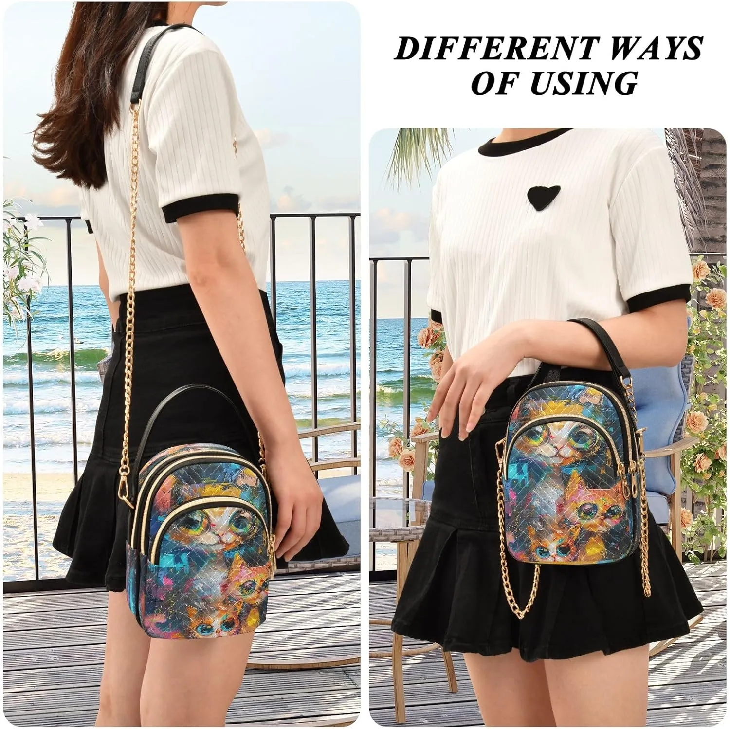 Sunset Dolphins Jumping in Water Cross Body Bag for Woman Travel Triple Zip Small Shoulder Purse, Small Sling Bag