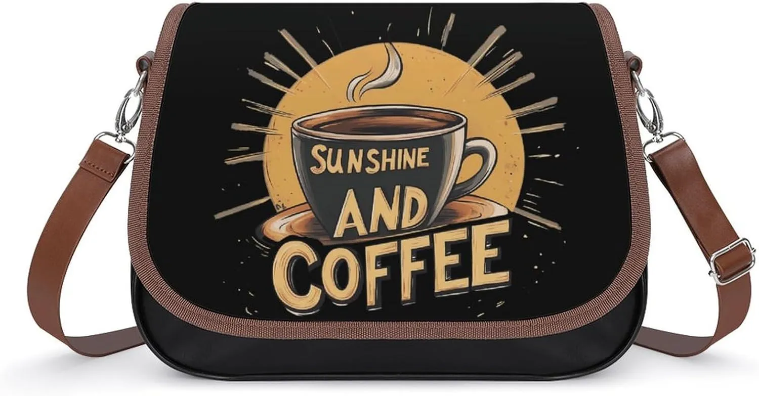 SUNSHINE AND COFFEE Crossbody Bags PU Leather Purses Shoulder Handbag with Adjustable Shoulder Strap
