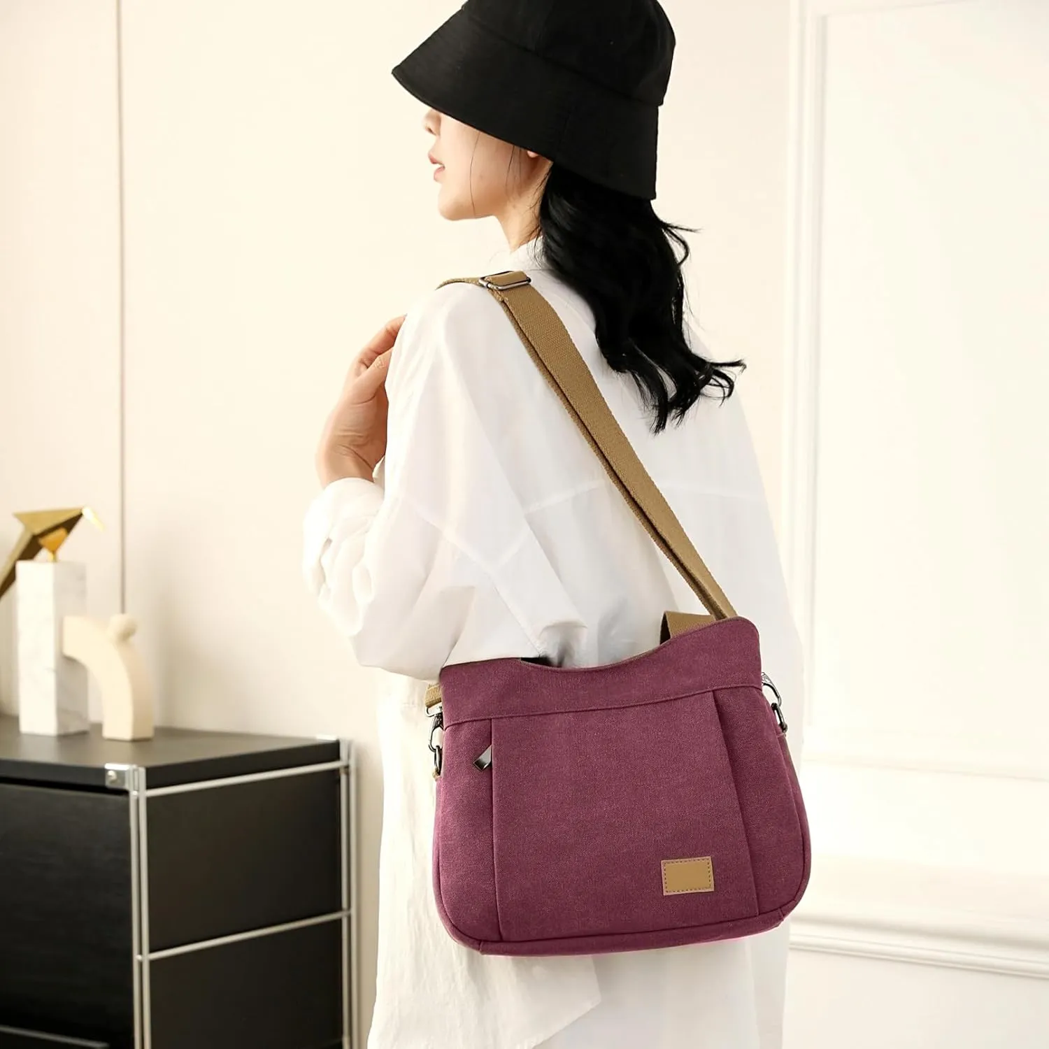 Sunshinejing Women's Canvas Purse Small Shoulder Tote Work Crossbody Bag Multi-pocket Handbag