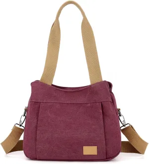 Sunshinejing Women's Canvas Purse Small Shoulder Tote Work Crossbody Bag Multi-pocket Handbag