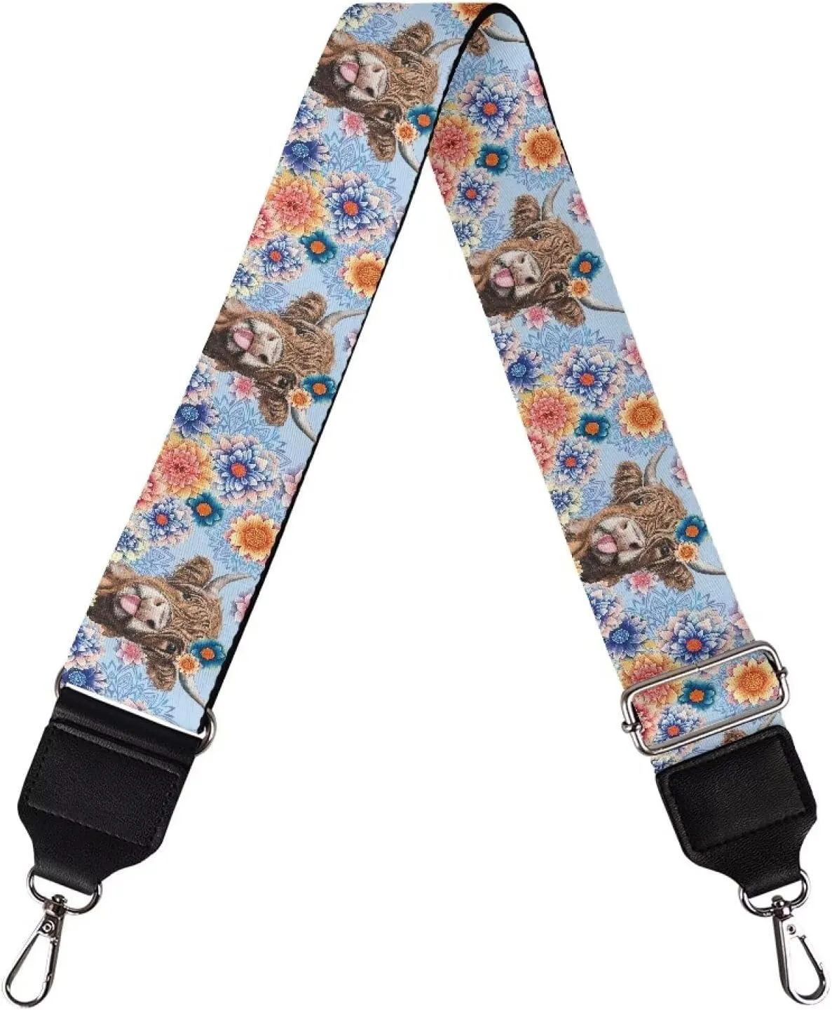 Suobstales Boho Mandala Highland Cattle Print Women's Crossbody Bag with Guitar Strap Adjustable Handbag Purse Shoulder Belt Wide for Handbag