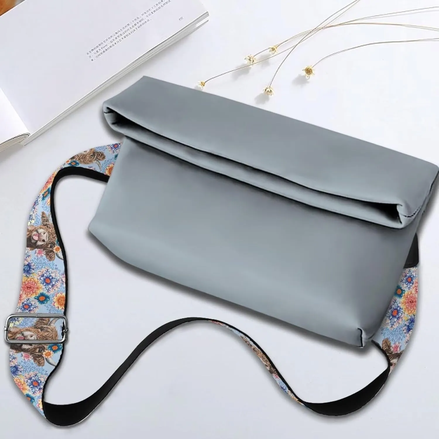 Suobstales Boho Mandala Highland Cattle Print Women's Crossbody Bag with Guitar Strap Adjustable Handbag Purse Shoulder Belt Wide for Handbag