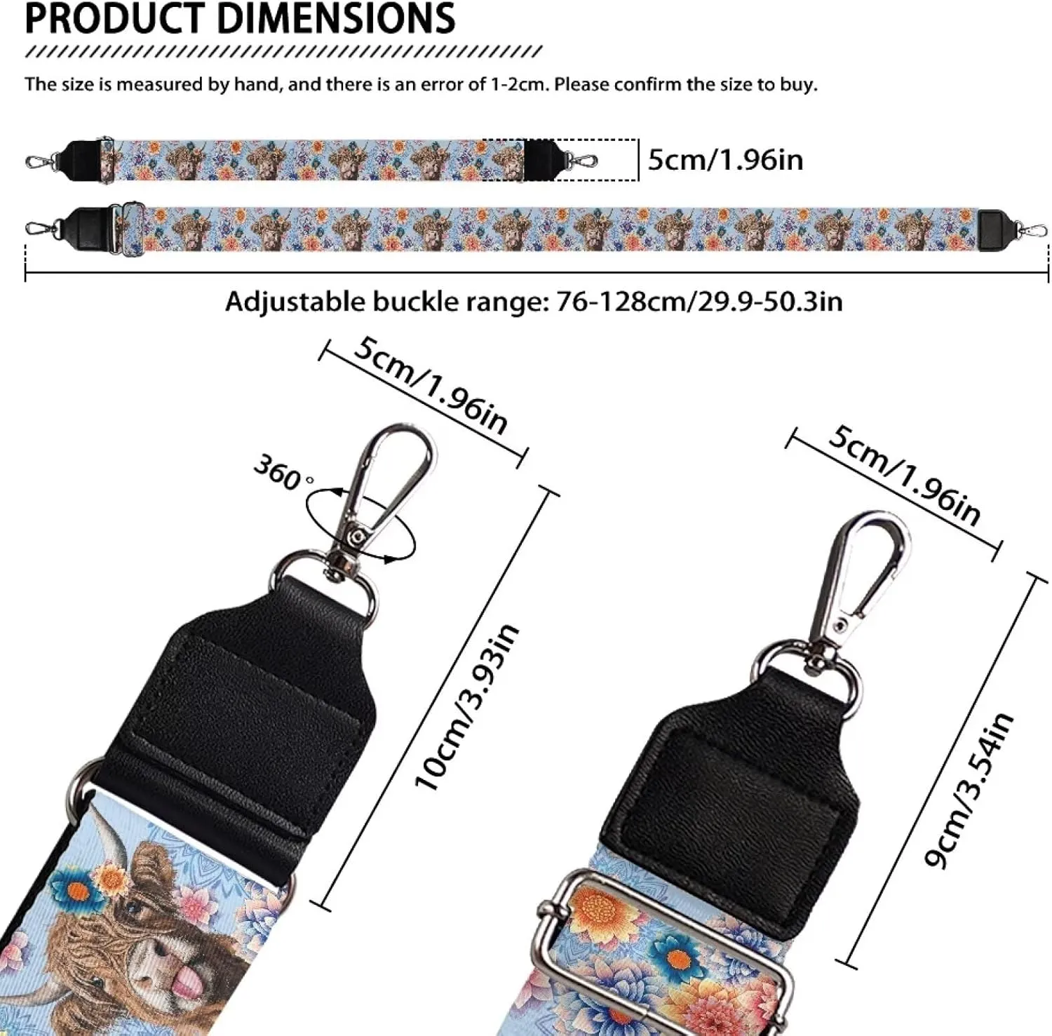 Suobstales Boho Mandala Highland Cattle Print Women's Crossbody Bag with Guitar Strap Adjustable Handbag Purse Shoulder Belt Wide for Handbag