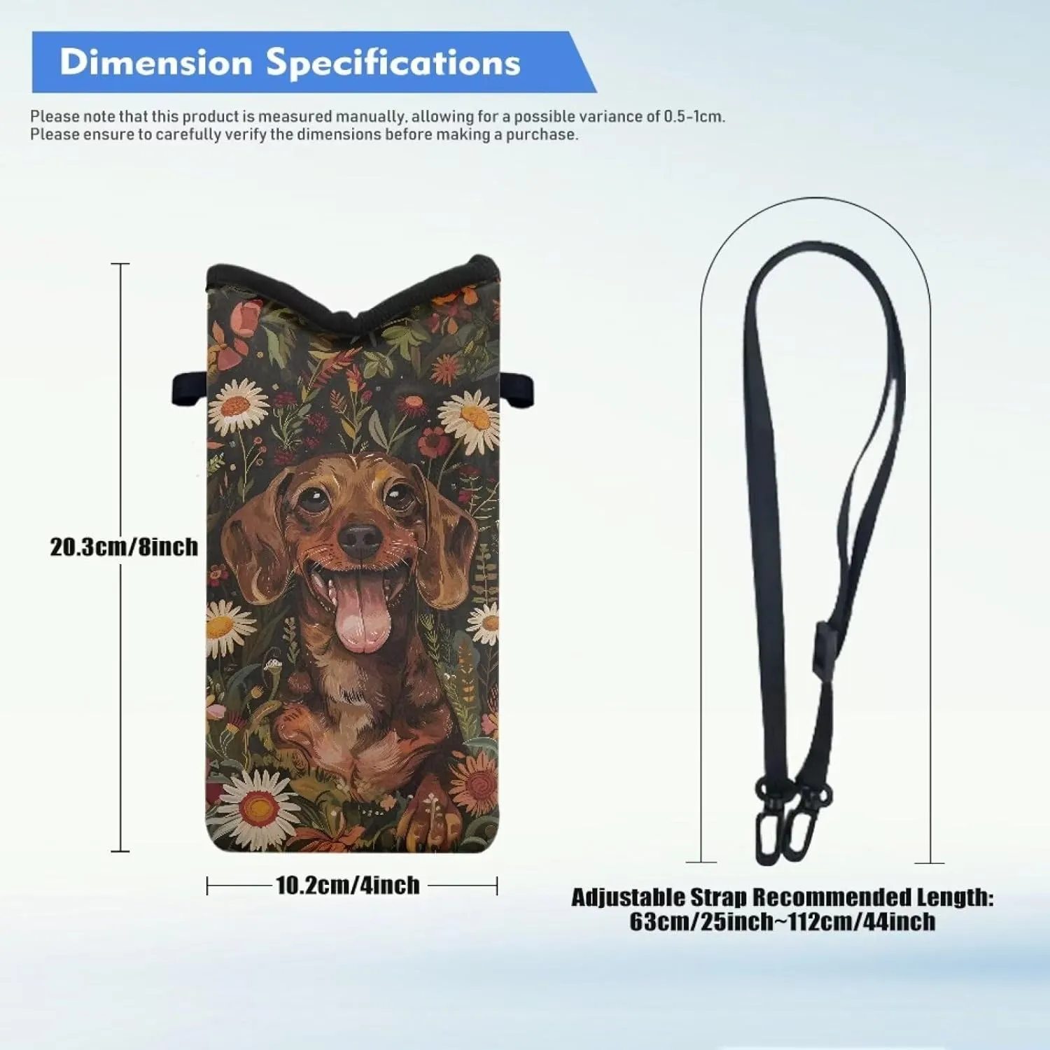 Suobstales Dachshund Daisy Leaf Print Small Crossbody Bags for Women, Universal Phone Pouch Wallet Cell Phone Purse Lightweight Handbags Mini Shoulder Bag with Neck Lanyard