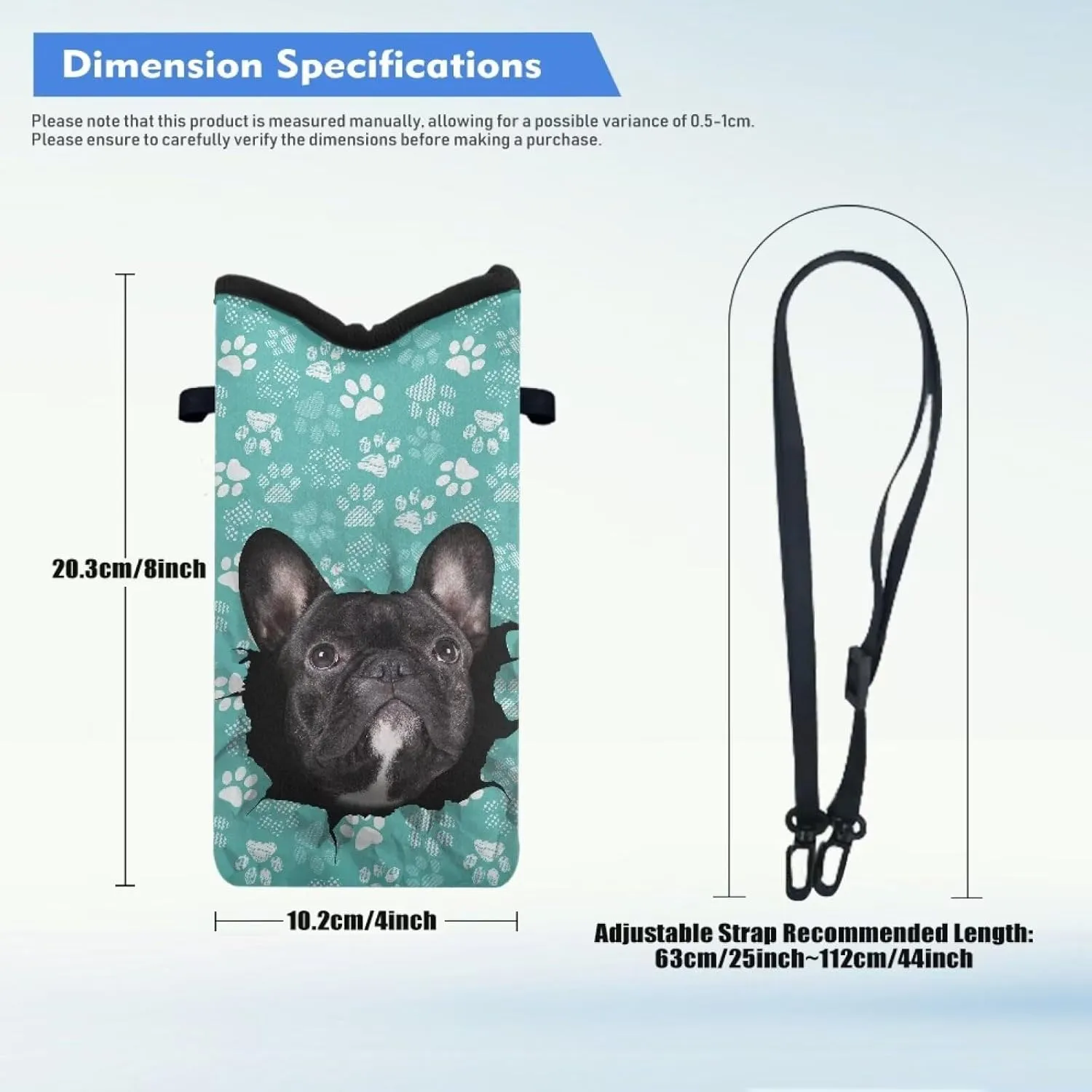 Suobstales French Bulldog Paw Pattern Small Crossbody Bags Phone Bag for Women Men, Crossbody Cell Phone Bag Phone Sleeve Wallet Purses with Detachable Strap