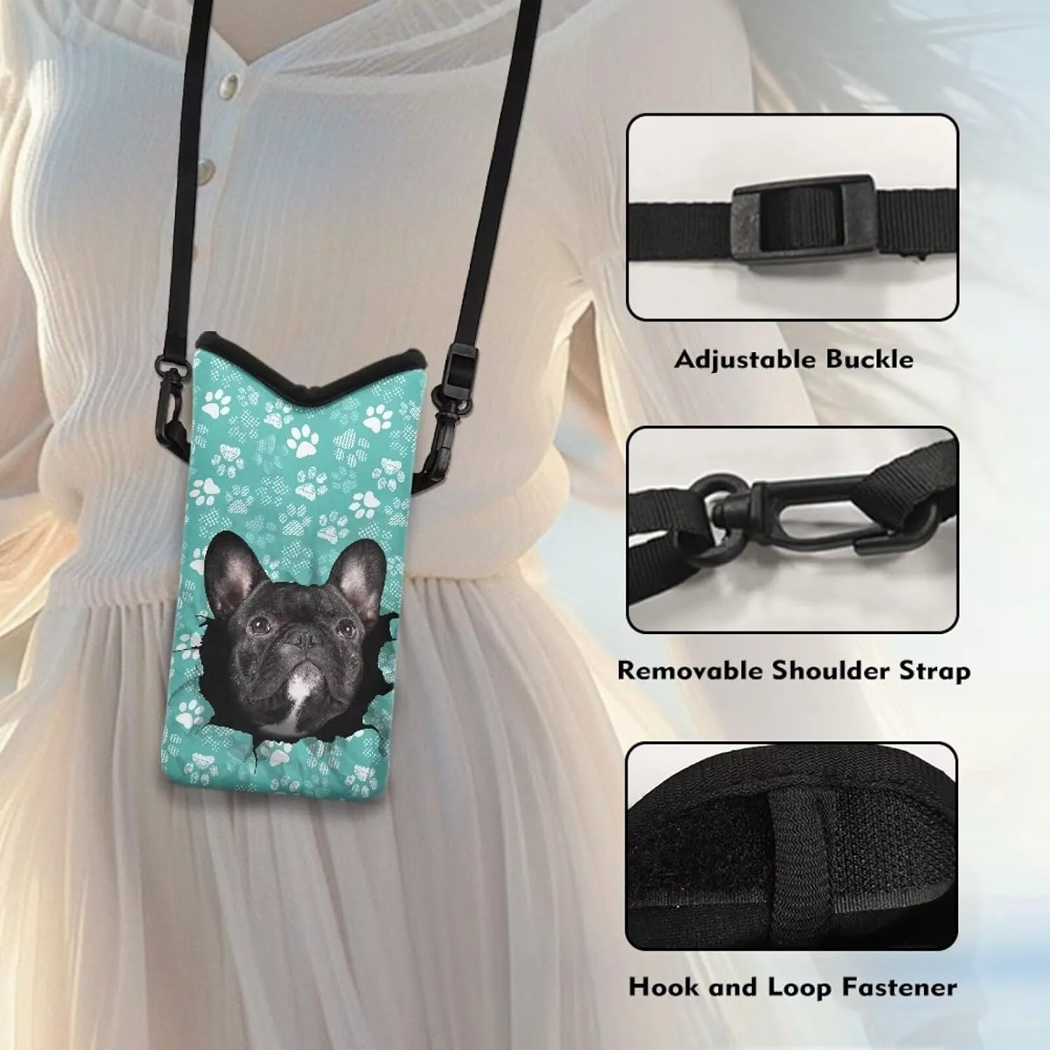 Suobstales French Bulldog Paw Pattern Small Crossbody Bags Phone Bag for Women Men, Crossbody Cell Phone Bag Phone Sleeve Wallet Purses with Detachable Strap