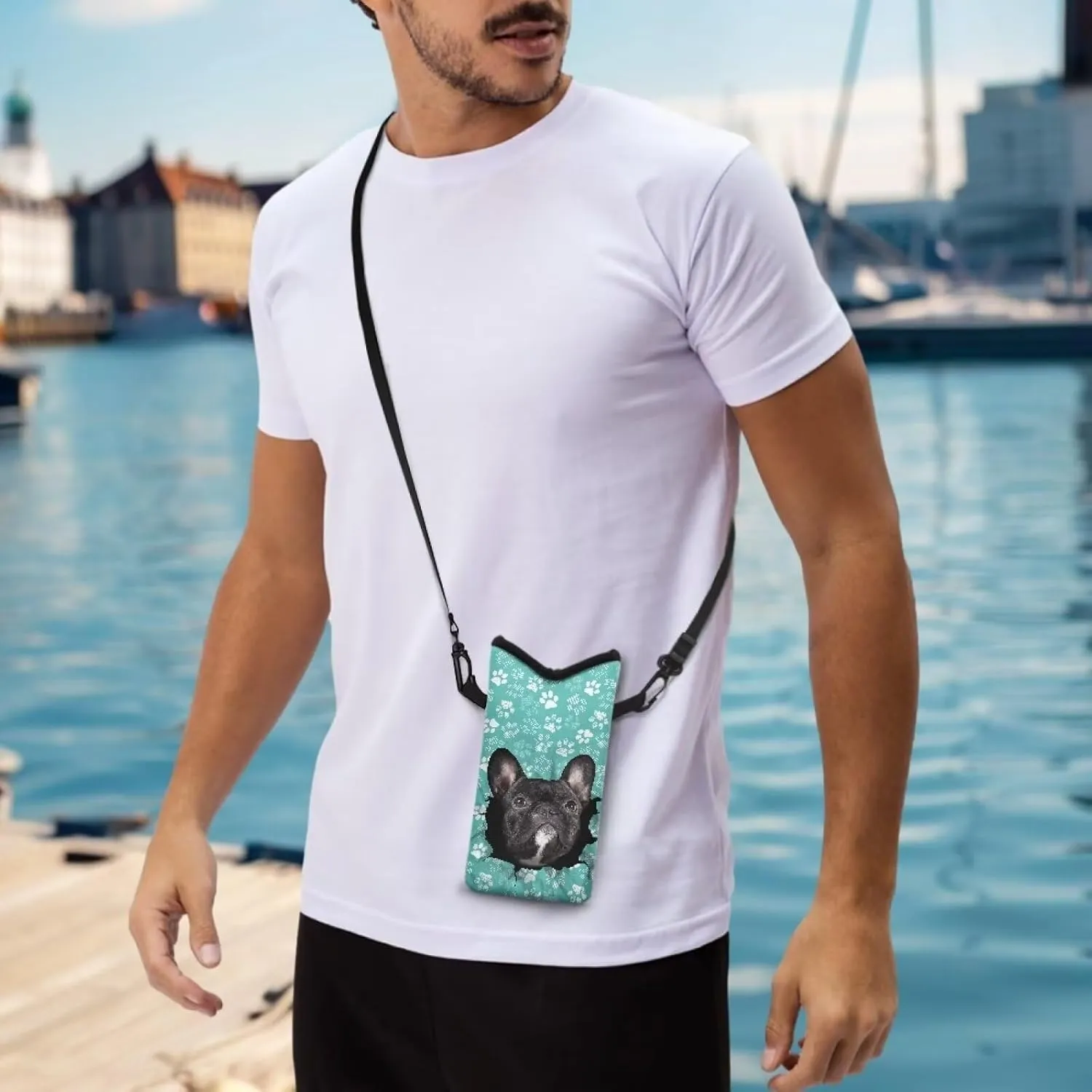 Suobstales French Bulldog Paw Pattern Small Crossbody Bags Phone Bag for Women Men, Crossbody Cell Phone Bag Phone Sleeve Wallet Purses with Detachable Strap
