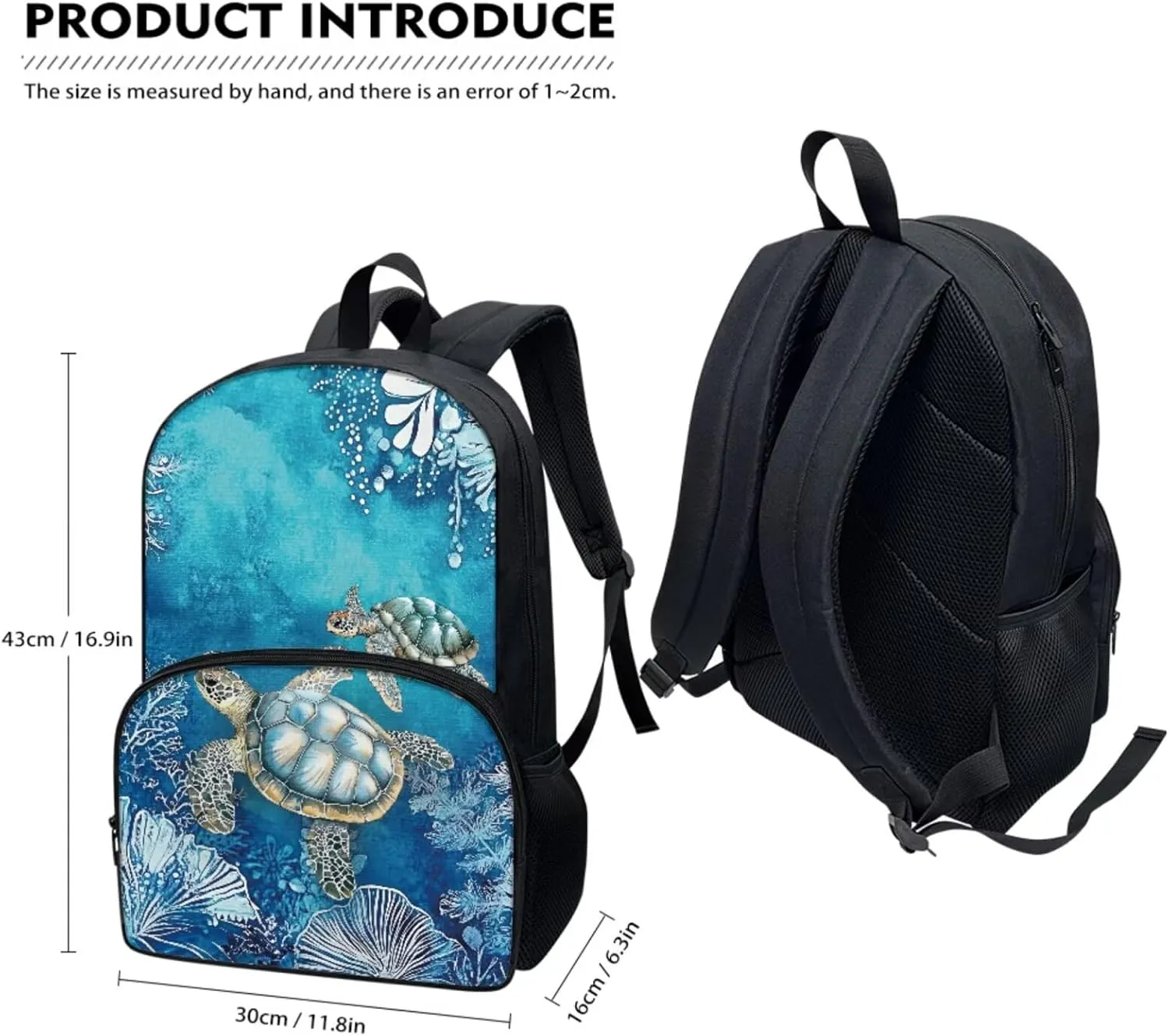 Suobstales Turtle Water Plants Print 3pcs Kids Backpack School Bag for Boys Elementary Primary Bookbag with Lunch Box Pencil Case 3 In 1 Casual Daypack Rucksack Satchel