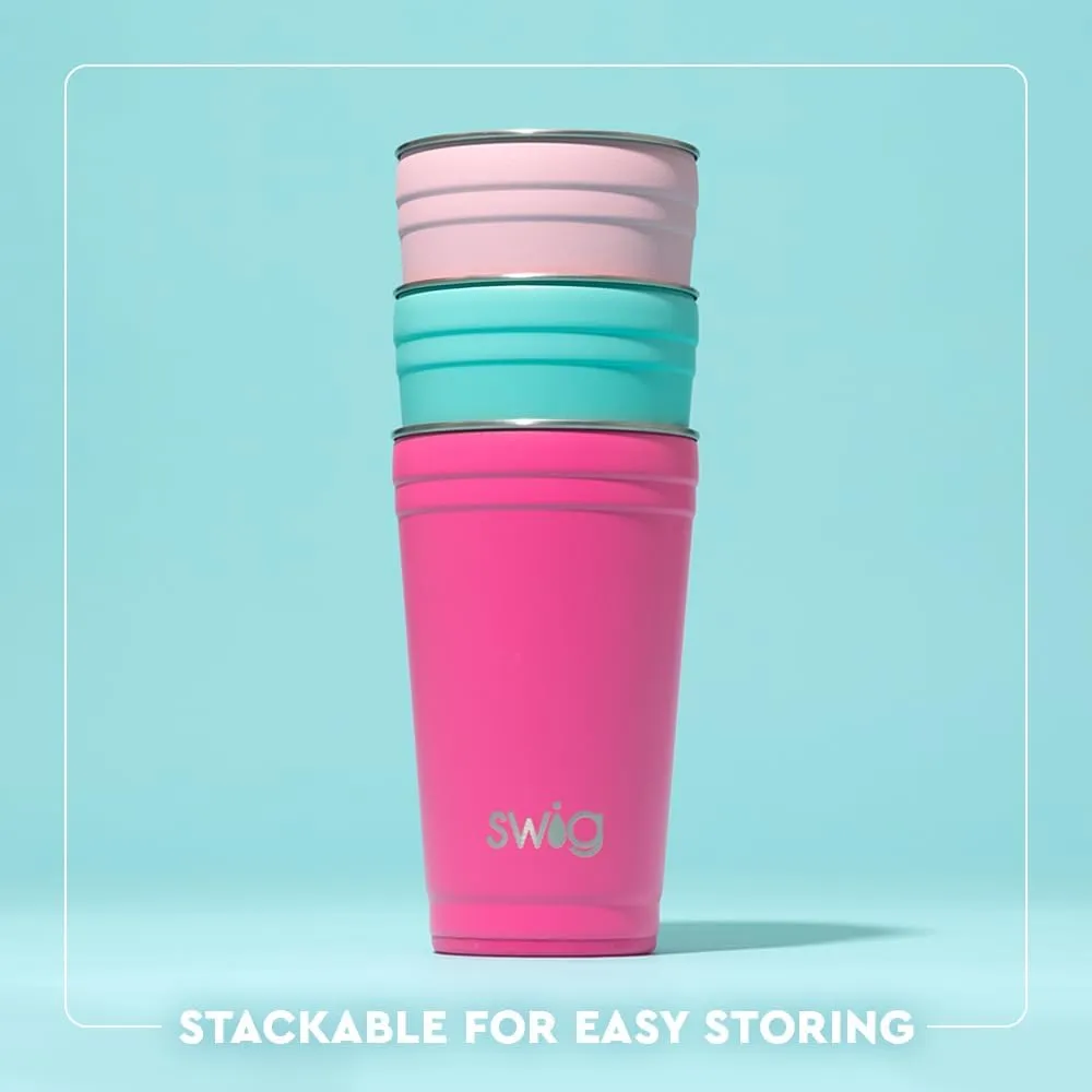 Swig Life 24oz Party Cup, Stackable Insulated Travel Coffee Tumbler with EZ Slider Lid, Cup Holder Friendly Travel Thermos, Stainless Steel 24 oz Tumbler, Reusable Coffee Mug (Dreamsicle)