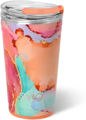 Swig Life 24oz Party Cup, Stackable Insulated Travel Coffee Tumbler with EZ Slider Lid, Cup Holder Friendly Travel Thermos, Stainless Steel 24 oz Tumbler, Reusable Coffee Mug (Dreamsicle)