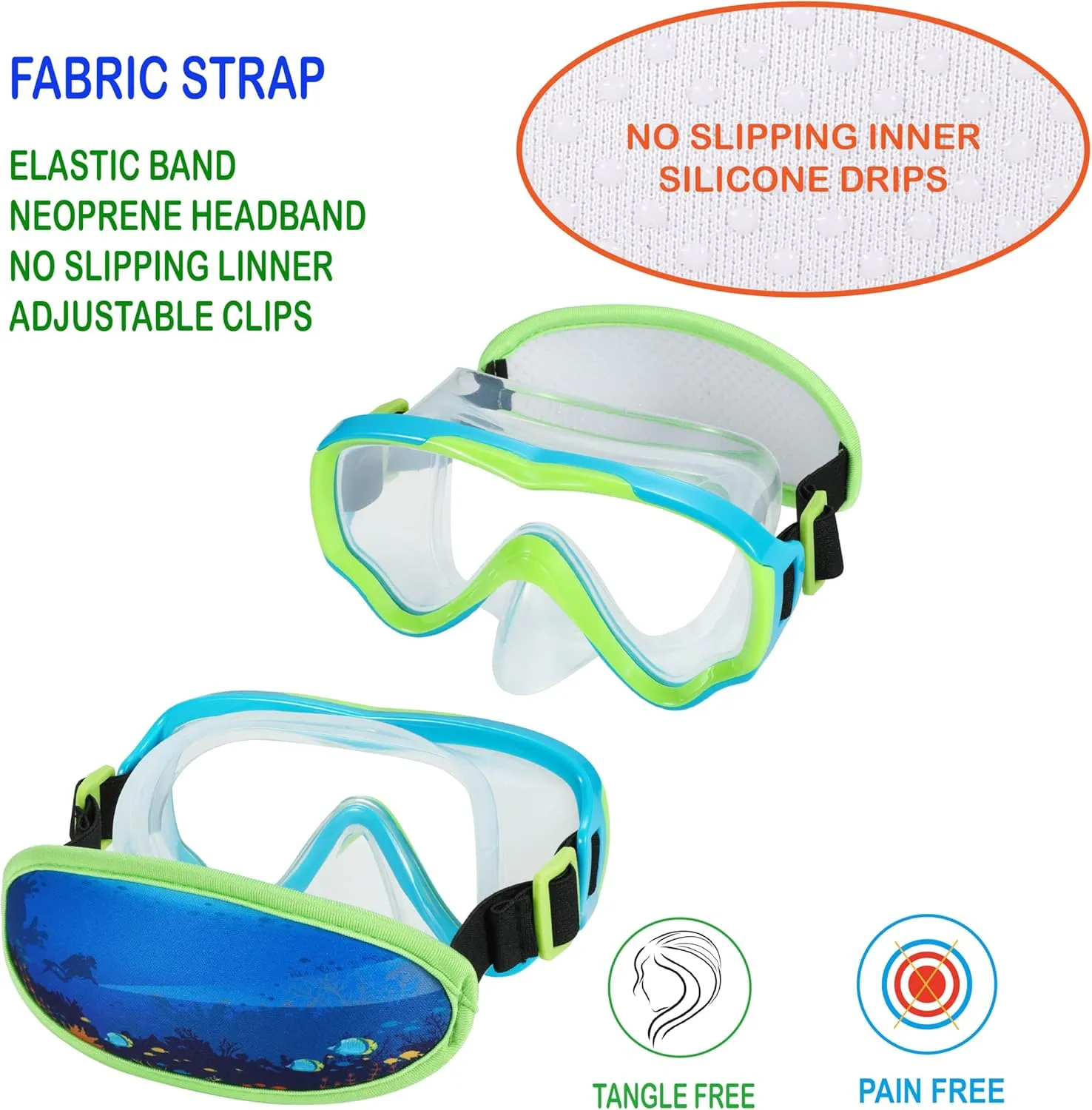 Swim Goggles Kids 6-14, Diving Mask No Tangle Strap，Water Goggles Nose Cover for JR / Youth