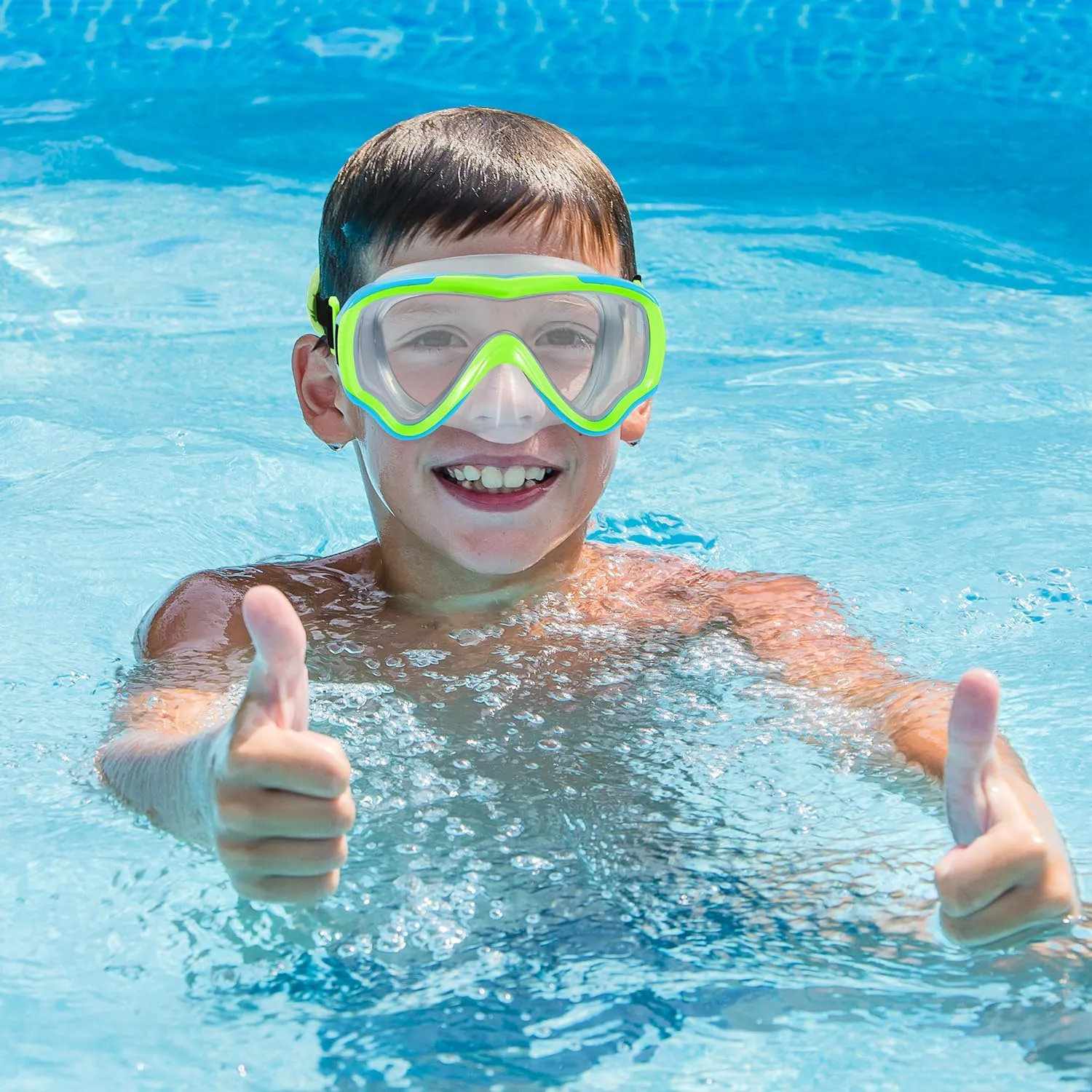 Swim Goggles Kids 6-14, Diving Mask No Tangle Strap，Water Goggles Nose Cover for JR / Youth