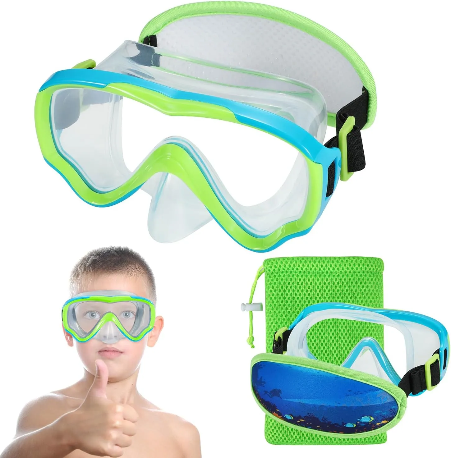 Swim Goggles Kids 6-14, Diving Mask No Tangle Strap，Water Goggles Nose Cover for JR / Youth