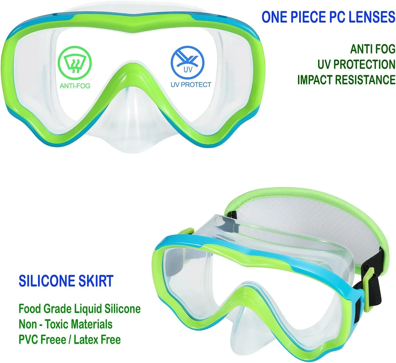 Swim Goggles Kids 6-14, Diving Mask No Tangle Strap，Water Goggles Nose Cover for JR / Youth