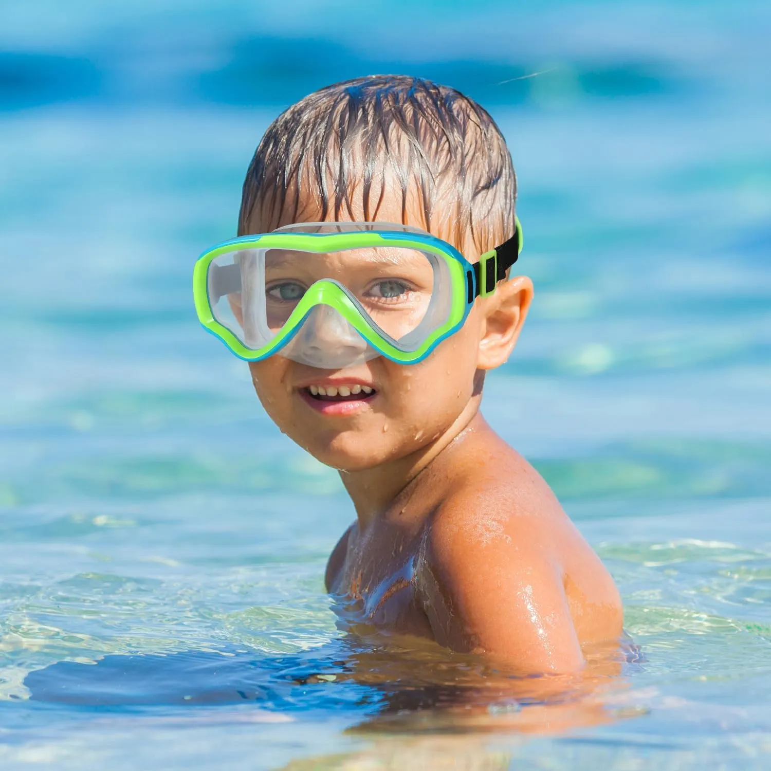 Swim Goggles Kids 6-14, Diving Mask No Tangle Strap，Water Goggles Nose Cover for JR / Youth