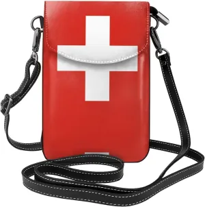 Swiss Flag Roomy Cell Phone Purse Wallet - Versatile Canvas Small Crossbody Purse Bags with Adjustable Leather Strap