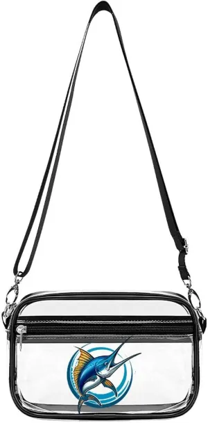 Swordfish Sport Fishing Marlin Sailfish Billfish Clear Bag PVC Clear Crossbody Purse Bag Transparent Shoulder Handbag with Adjustable Strap