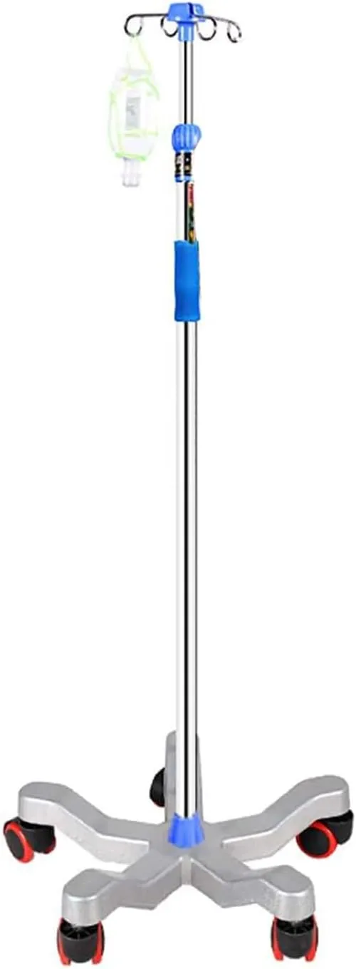 SYALEO Infusion Portable IV Pole with Cast Iron Base Rolling IV Drip Bag Stand w/5 Wheels & 4 Hooks Medical Infusion Holder for Hospital Home Elderly