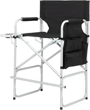 Tall Directors Chairs Foldable Makeup Artist Chair Seat Height 26.5 inches Heavy Duty Folding Camping Chair Outdoor Portable Director Chair with Side Table Storage Bag Cup Holder Footrest,Black
