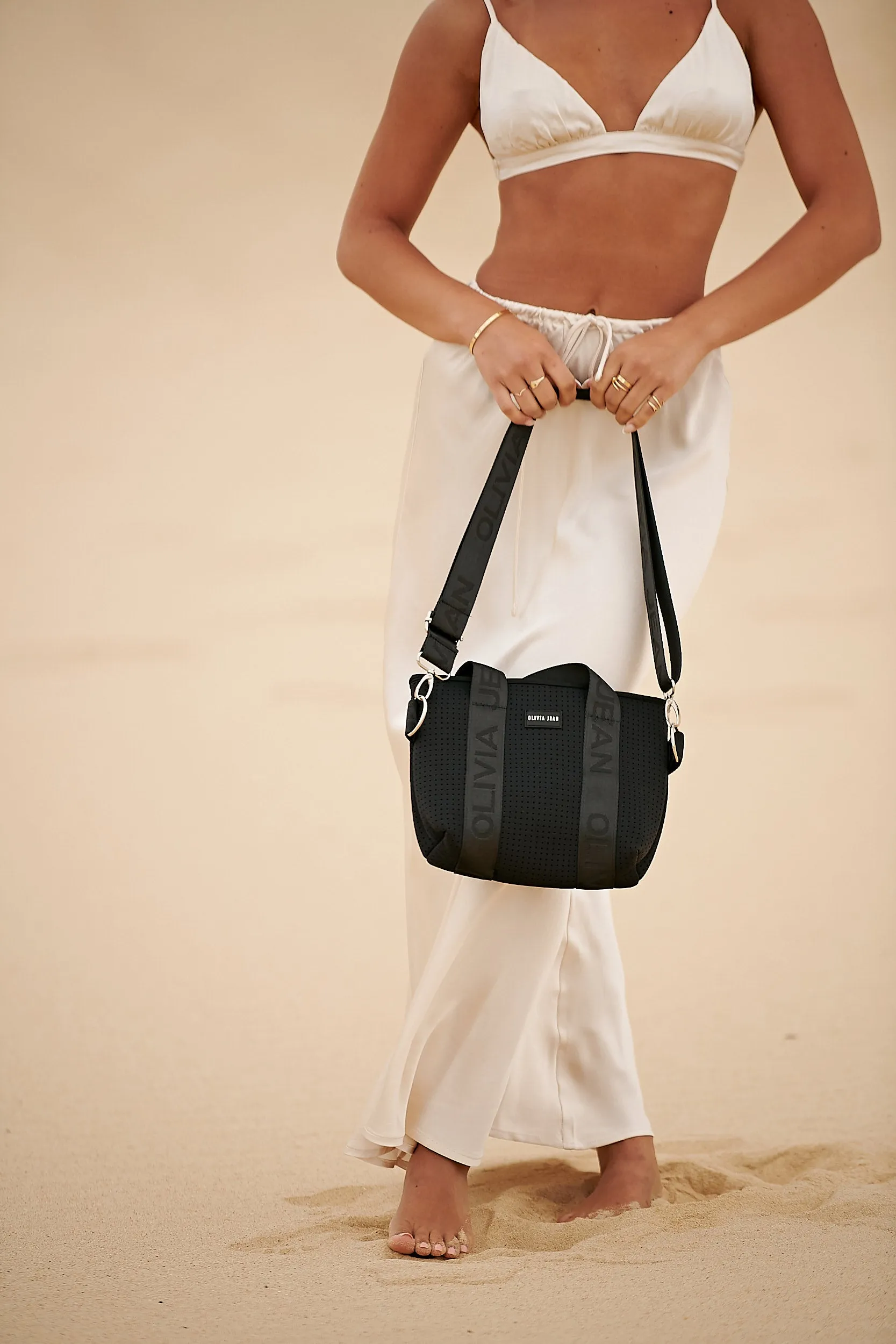 Tash (Black) Neoprene Crossbody Bag- With Zip Closure