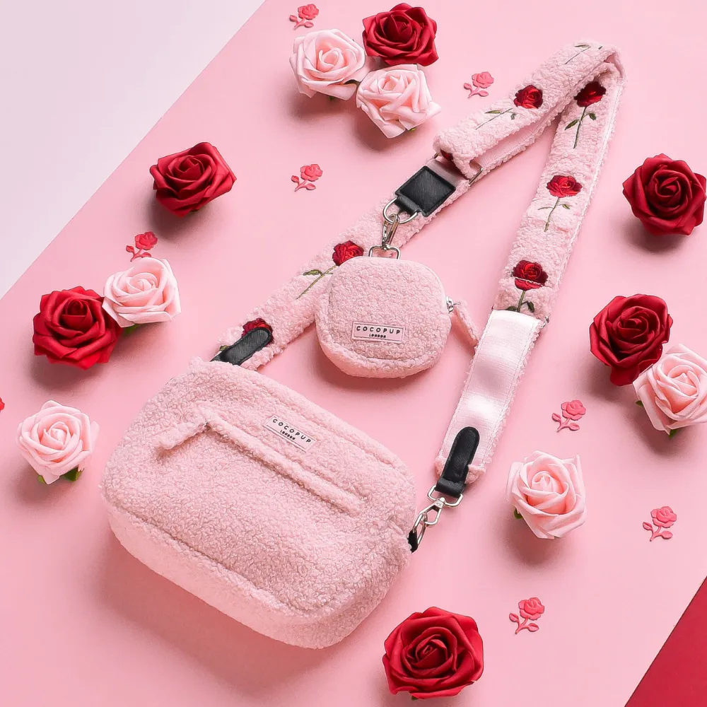 Teddy Love-a-Lot Dog Walking Bag Bundle - Embroidered Roses Teddy