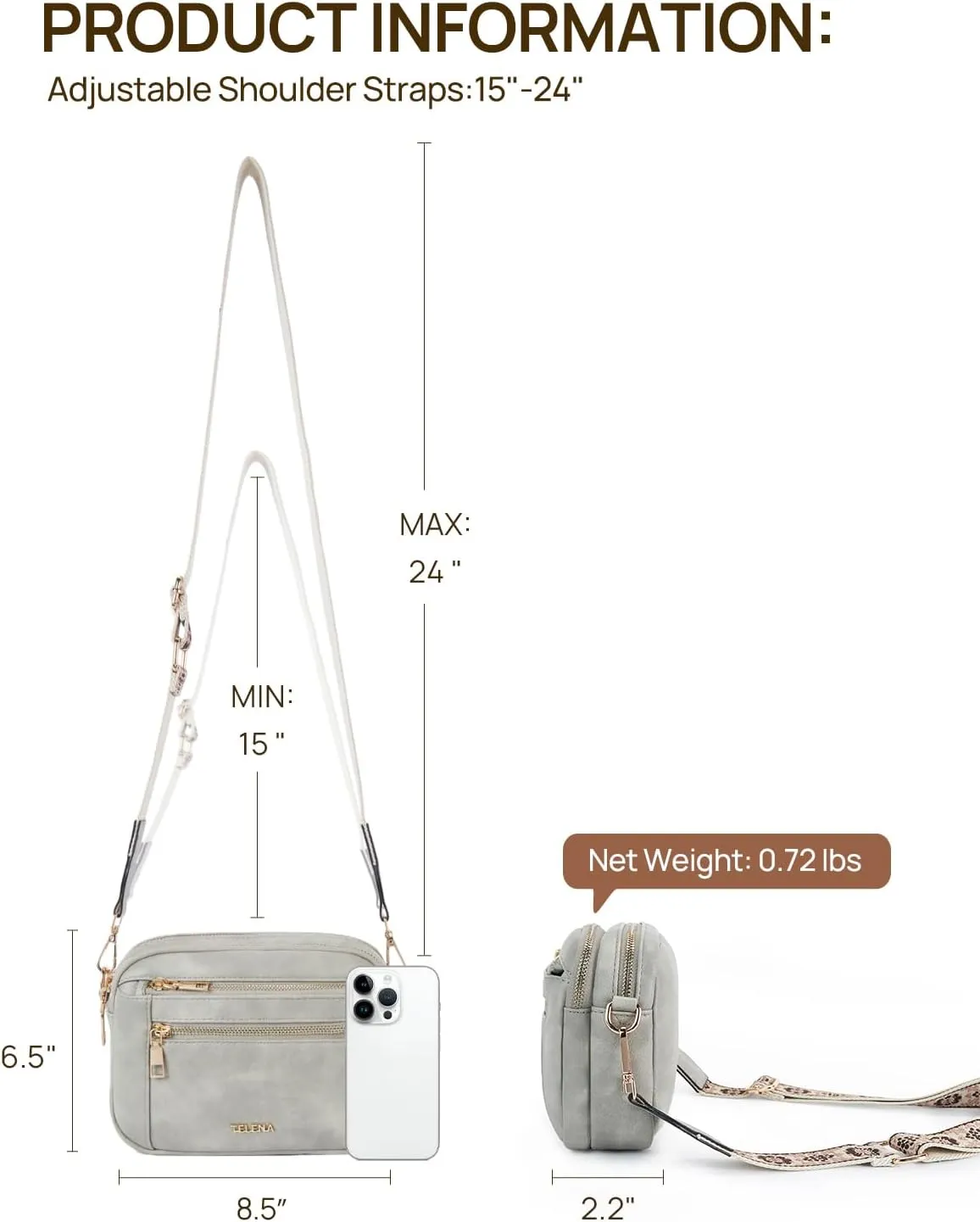 Telena Crossbody Purse for Women Small Crossbody Bags Trendy Vegan Leather with Adjustable Shoulder Strap