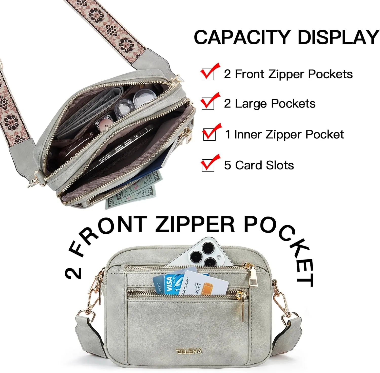 Telena Crossbody Purse for Women Small Crossbody Bags Trendy Vegan Leather with Adjustable Shoulder Strap