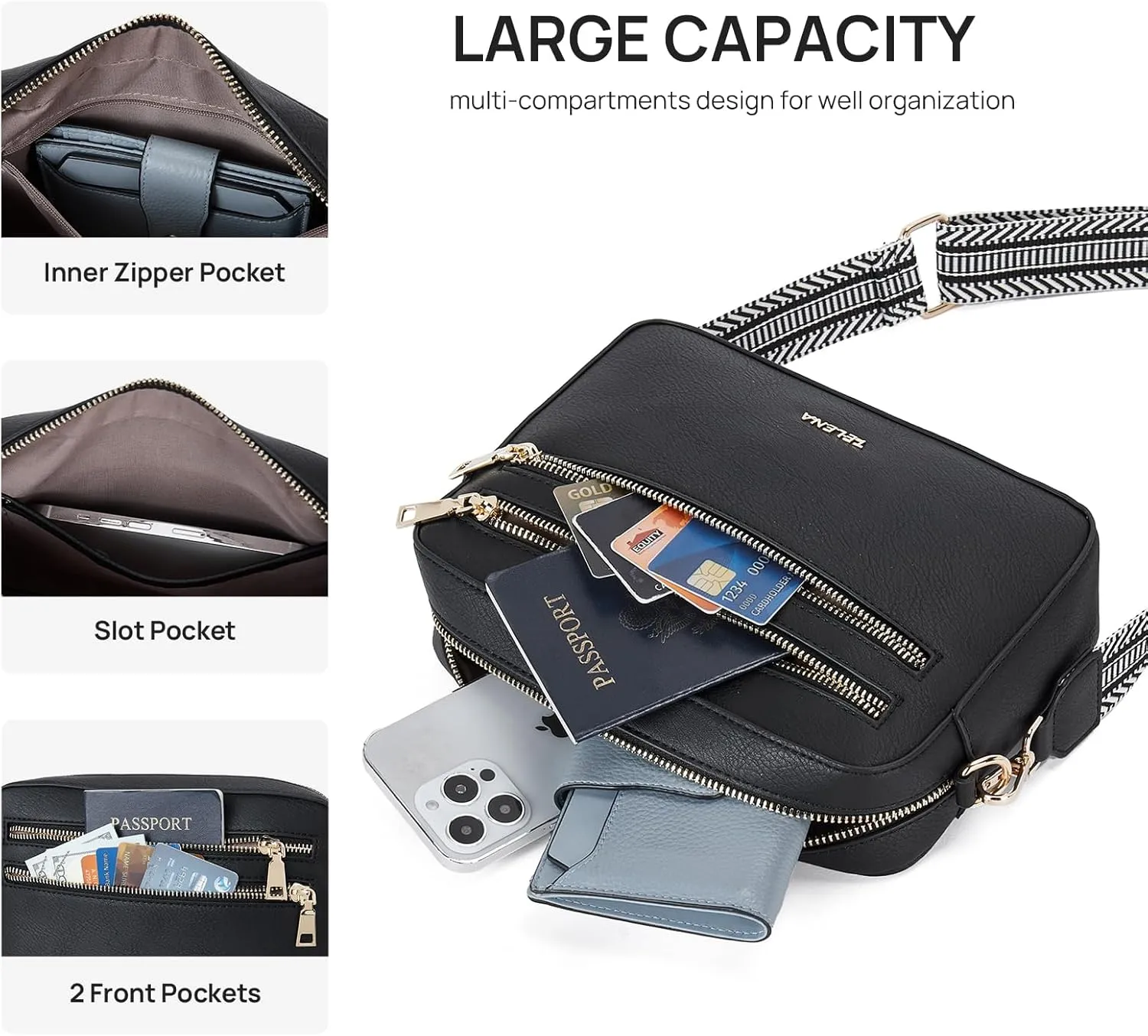 Telena Small Crossbody Bags for Women Leather Crossbody Camera Bag Shoulder Handbag with Adjustable Wide Strap