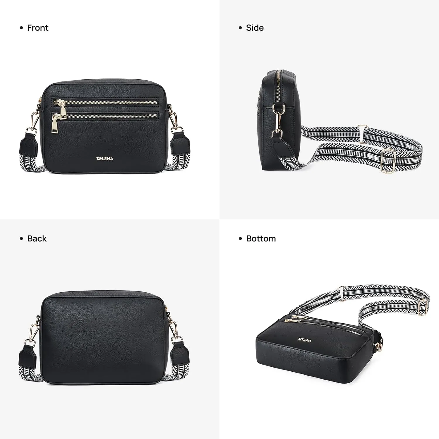 Telena Small Crossbody Bags for Women Leather Crossbody Camera Bag Shoulder Handbag with Adjustable Wide Strap