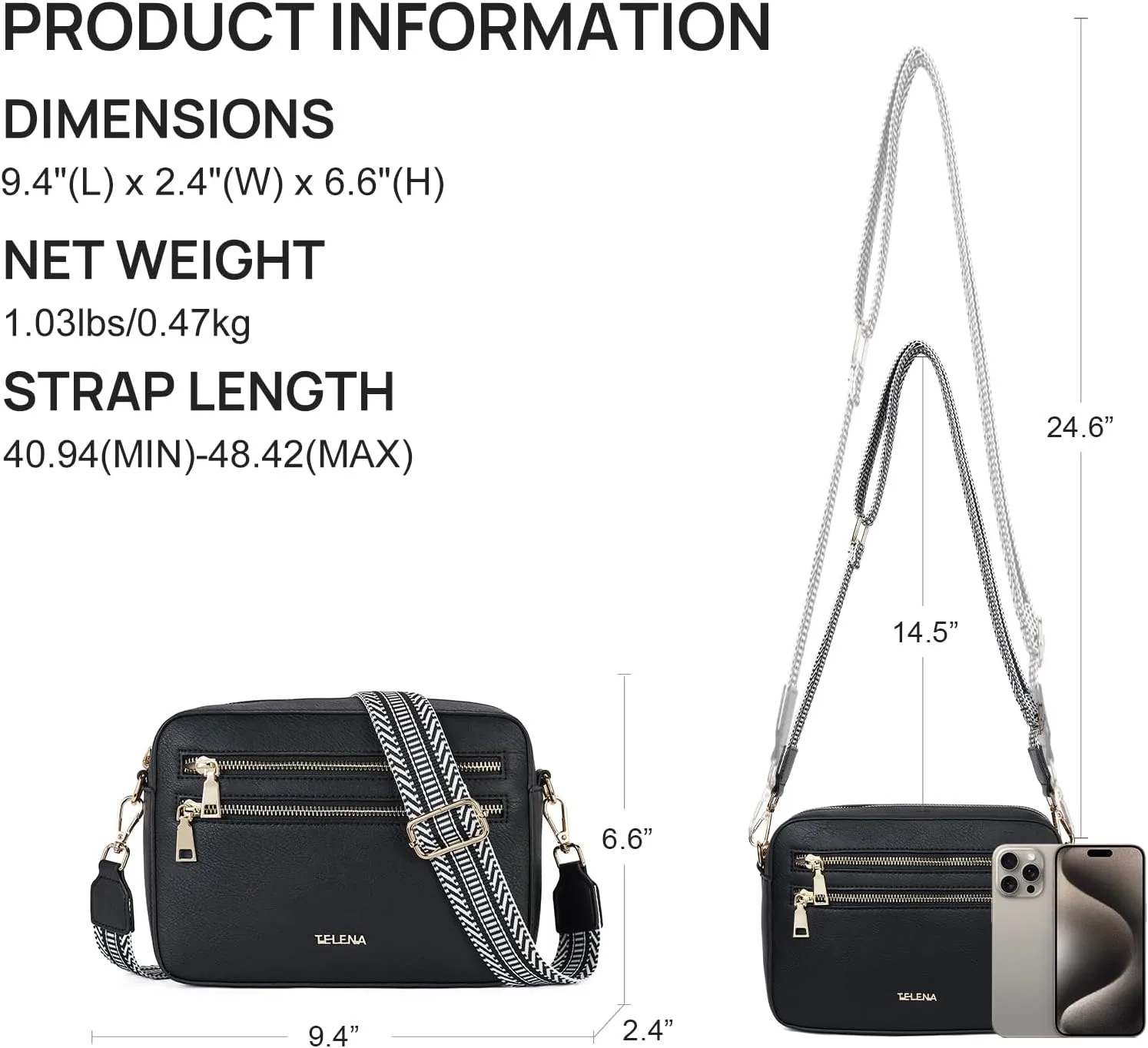 Telena Small Crossbody Bags for Women Leather Crossbody Camera Bag Shoulder Handbag with Adjustable Wide Strap