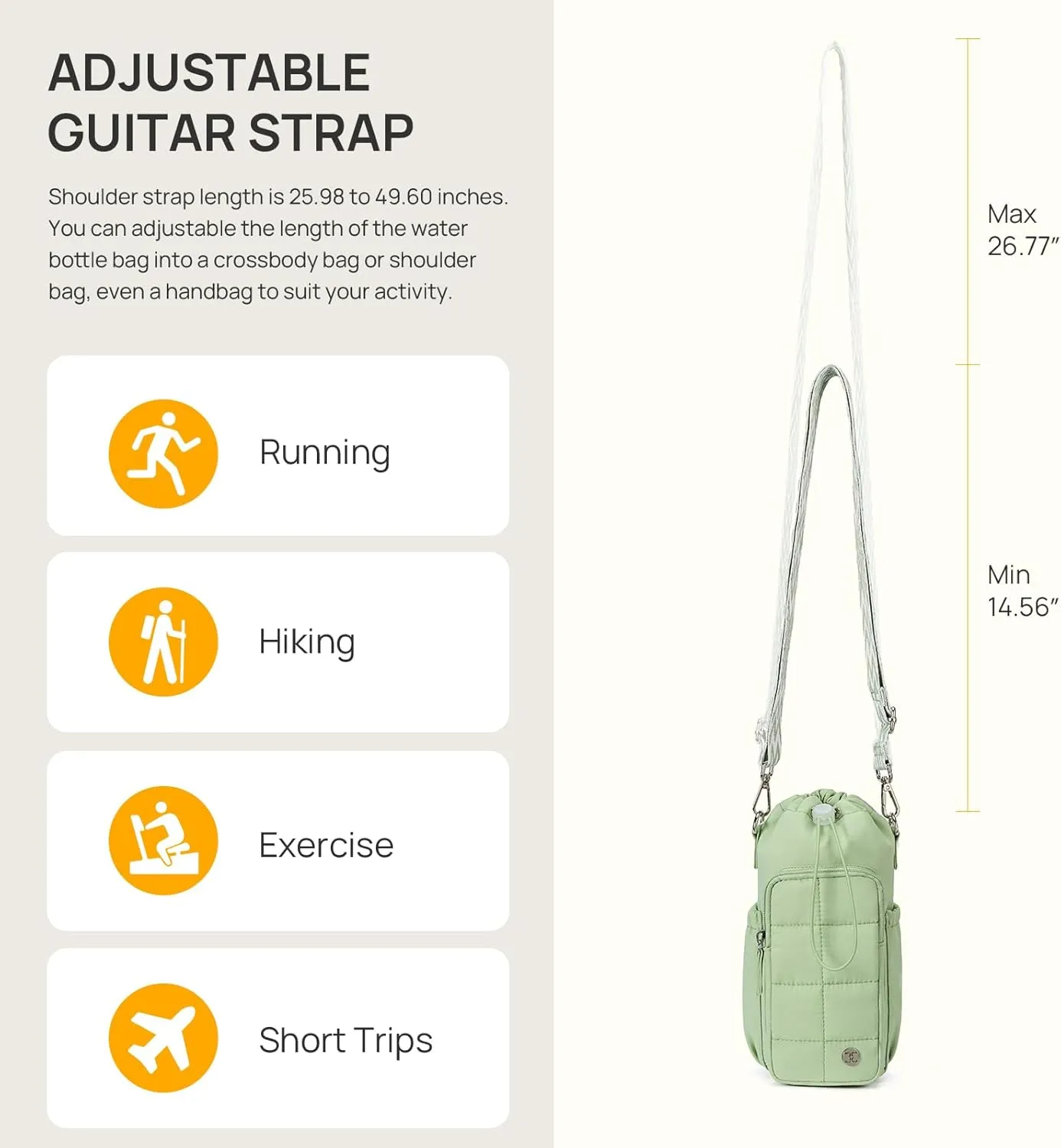 Telena Water Bottle Holder with Strap 40 oz Crossbody Water Bottle Bags for Women Men Walking, Running