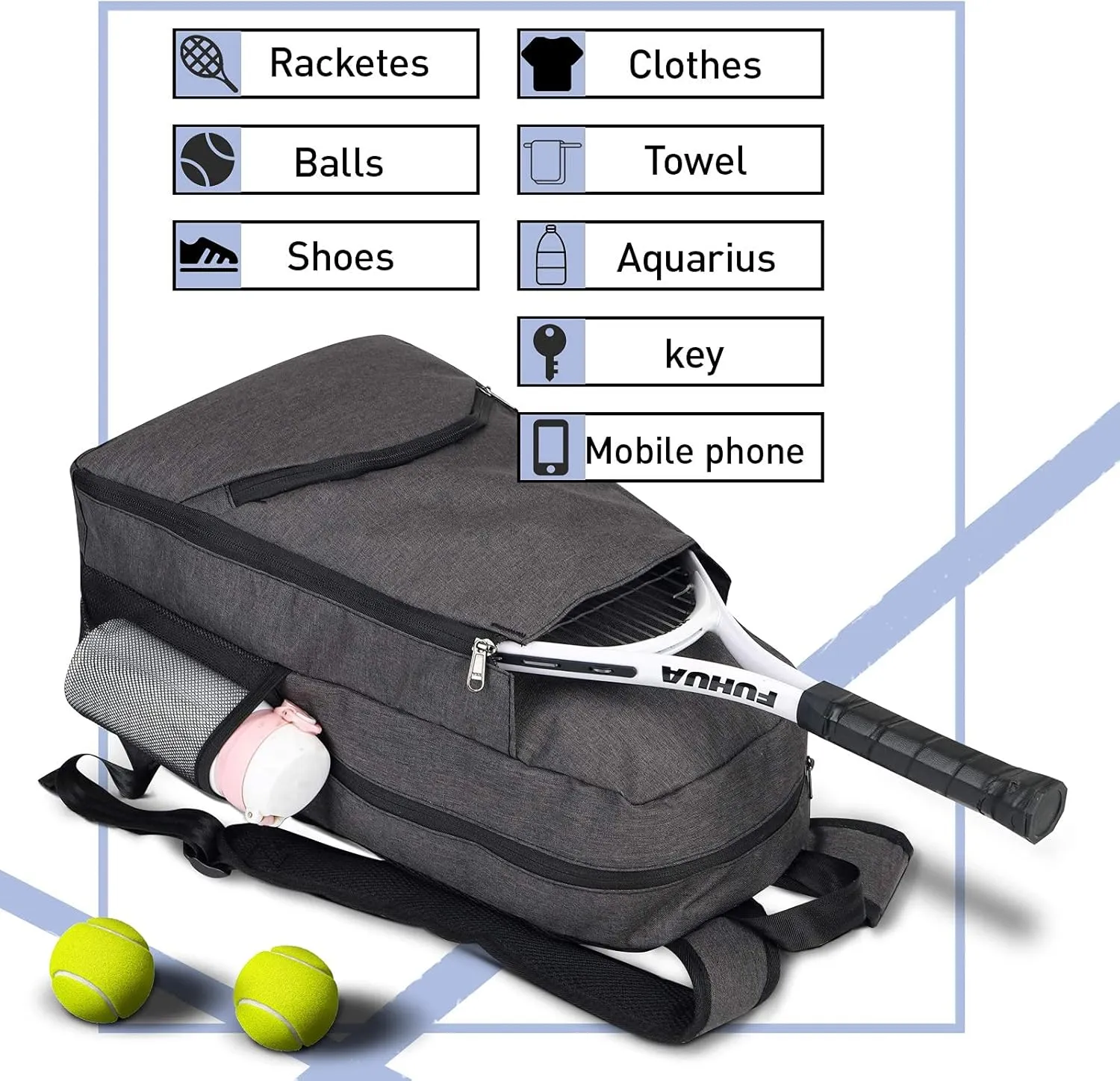Tennis Bag Tennis Backpack - Tennis Bags for Women and Men to Hold 1 or 2 Tennis Rackets/Racquets, Multifunctional Sports Bag