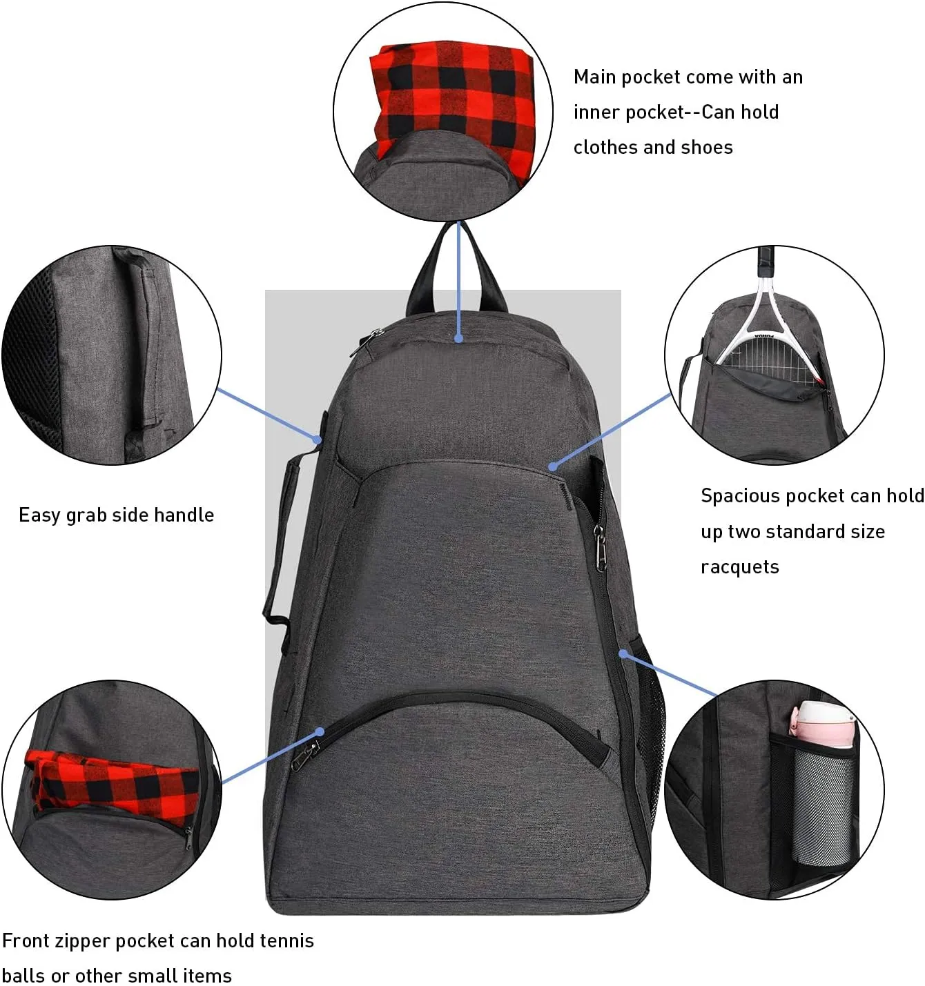 Tennis Bag Tennis Backpack - Tennis Bags for Women and Men to Hold 1 or 2 Tennis Rackets/Racquets, Multifunctional Sports Bag