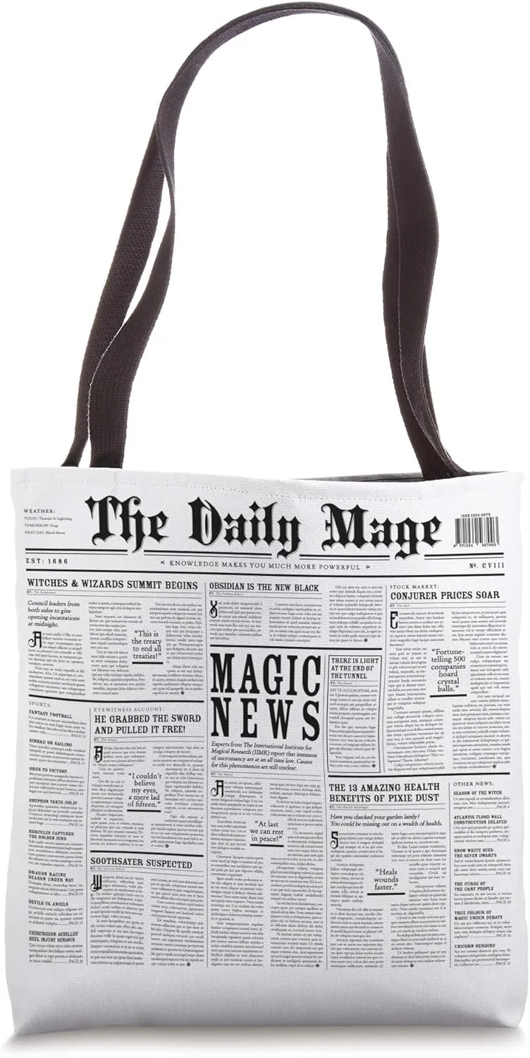 The Daily Mage Bookish Magic Fantasy Newspaper White Tote Bag