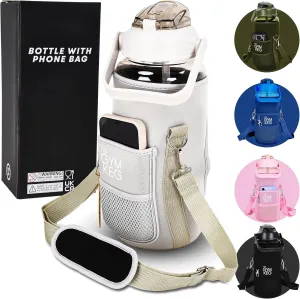 THE GYM KEG 74oz Large Water Bottle with Carrier - Water Bottles with Strap for Gym, Workout or Sports - Daily Water Jug for Men and Women - Neoprene Sleeve - Cream - 11.6x5.3 inch