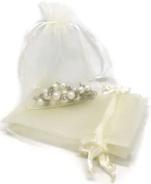 TheDisplayGuys 100-Pack 4x6 Cream/Beige Sheer Organza Gift Bags with Drawstring, Jewelry Candy Treat Wedding Party Favors Mesh Pouch