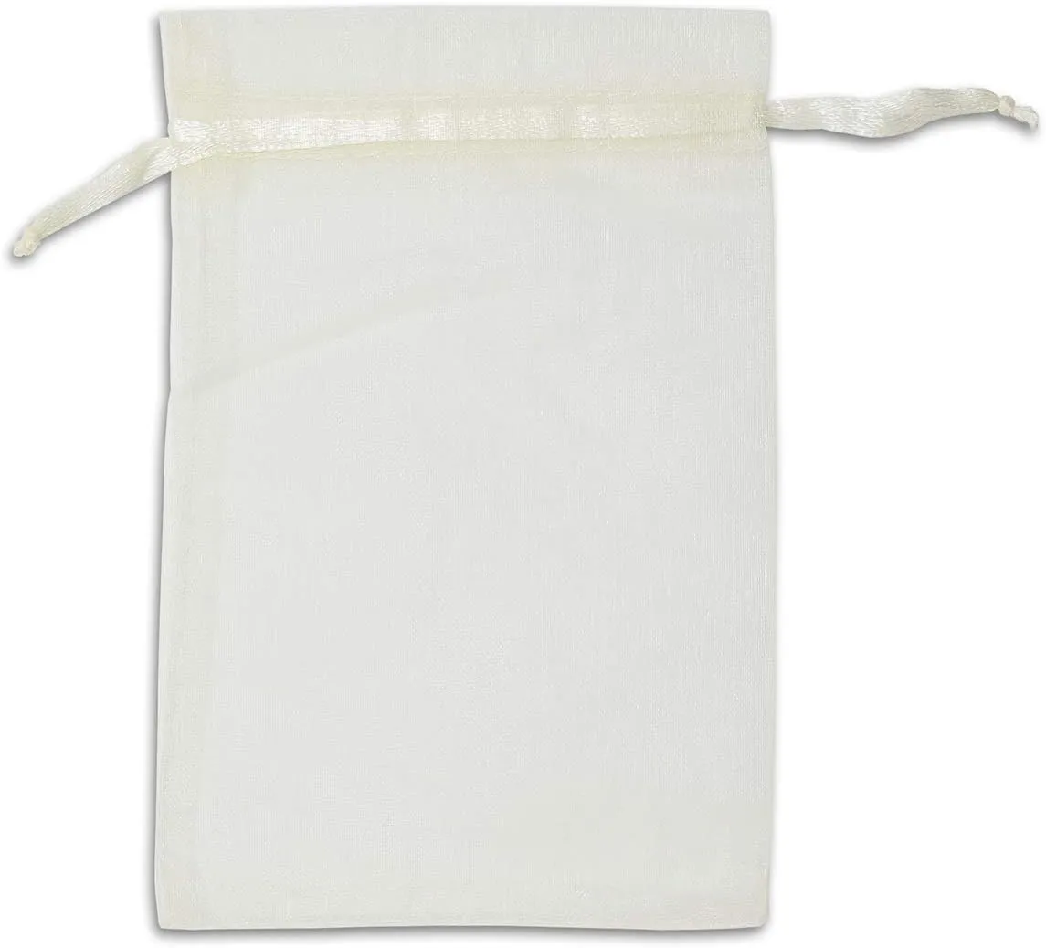 TheDisplayGuys 100-Pack 4x6 Cream/Beige Sheer Organza Gift Bags with Drawstring, Jewelry Candy Treat Wedding Party Favors Mesh Pouch
