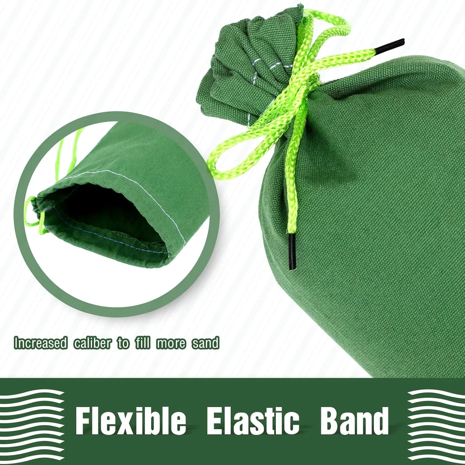 Threan 4 Pcs Long Canvas Sandbags Flood Protection Thickened Reusable Sand Bags Rain Wind Flood Barrier with Elastic Band Water Barrier Tube for Door Rain Water Control, Green (4 ft)