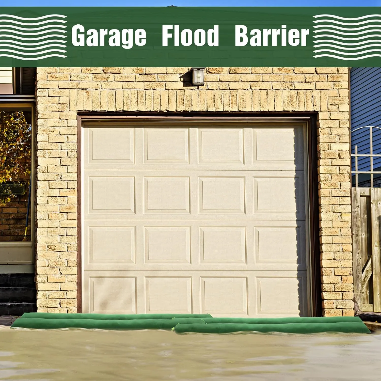 Threan 4 Pcs Long Canvas Sandbags Flood Protection Thickened Reusable Sand Bags Rain Wind Flood Barrier with Elastic Band Water Barrier Tube for Door Rain Water Control, Green (4 ft)