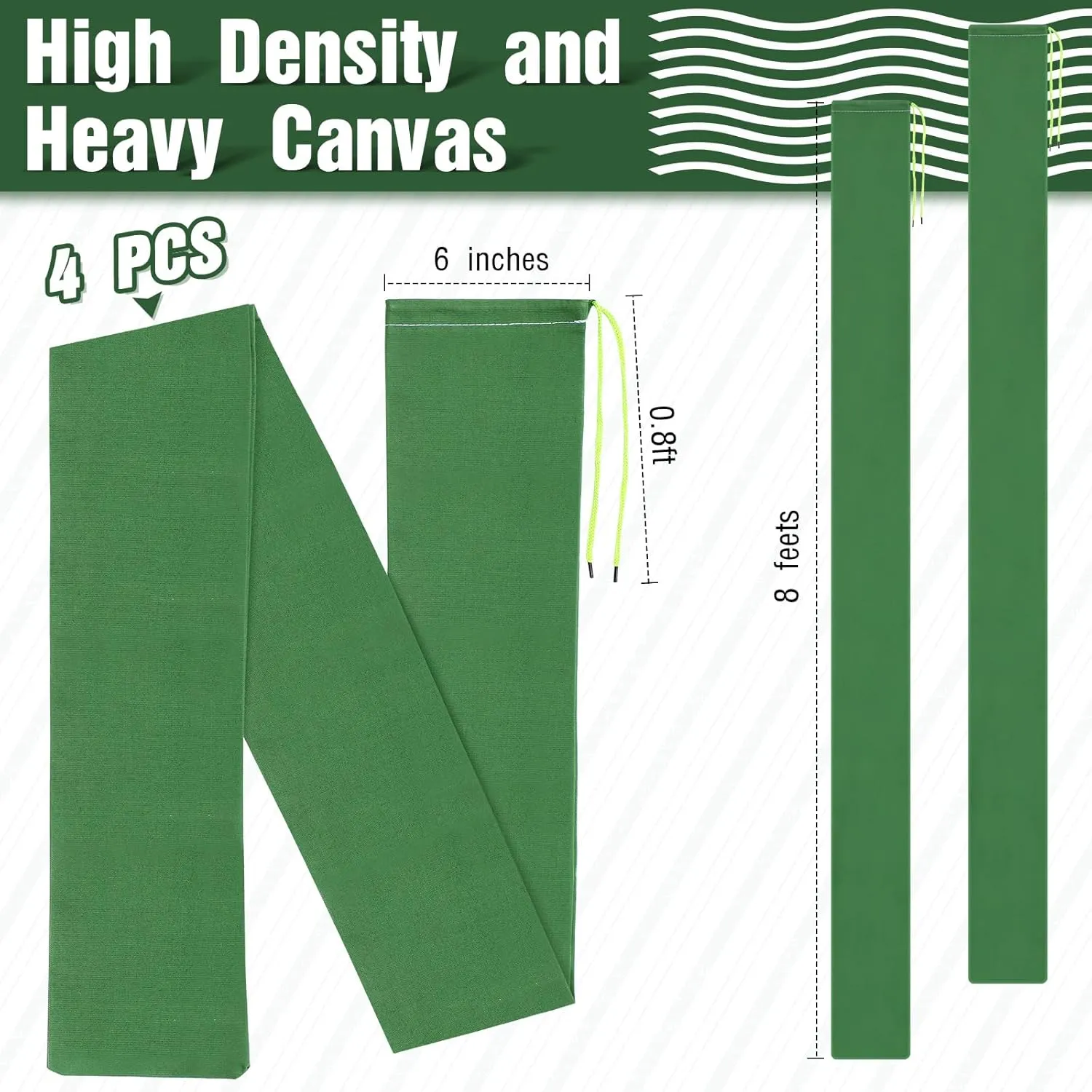 Threan 4 Pcs Long Canvas Sandbags Flood Protection Thickened Reusable Sand Bags Rain Wind Flood Barrier with Elastic Band Water Barrier Tube for Door Rain Water Control, Green (8 ft)