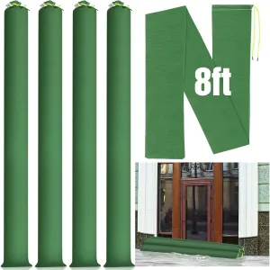 Threan 4 Pcs Long Canvas Sandbags Flood Protection Thickened Reusable Sand Bags Rain Wind Flood Barrier with Elastic Band Water Barrier Tube for Door Rain Water Control, Green (8 ft)