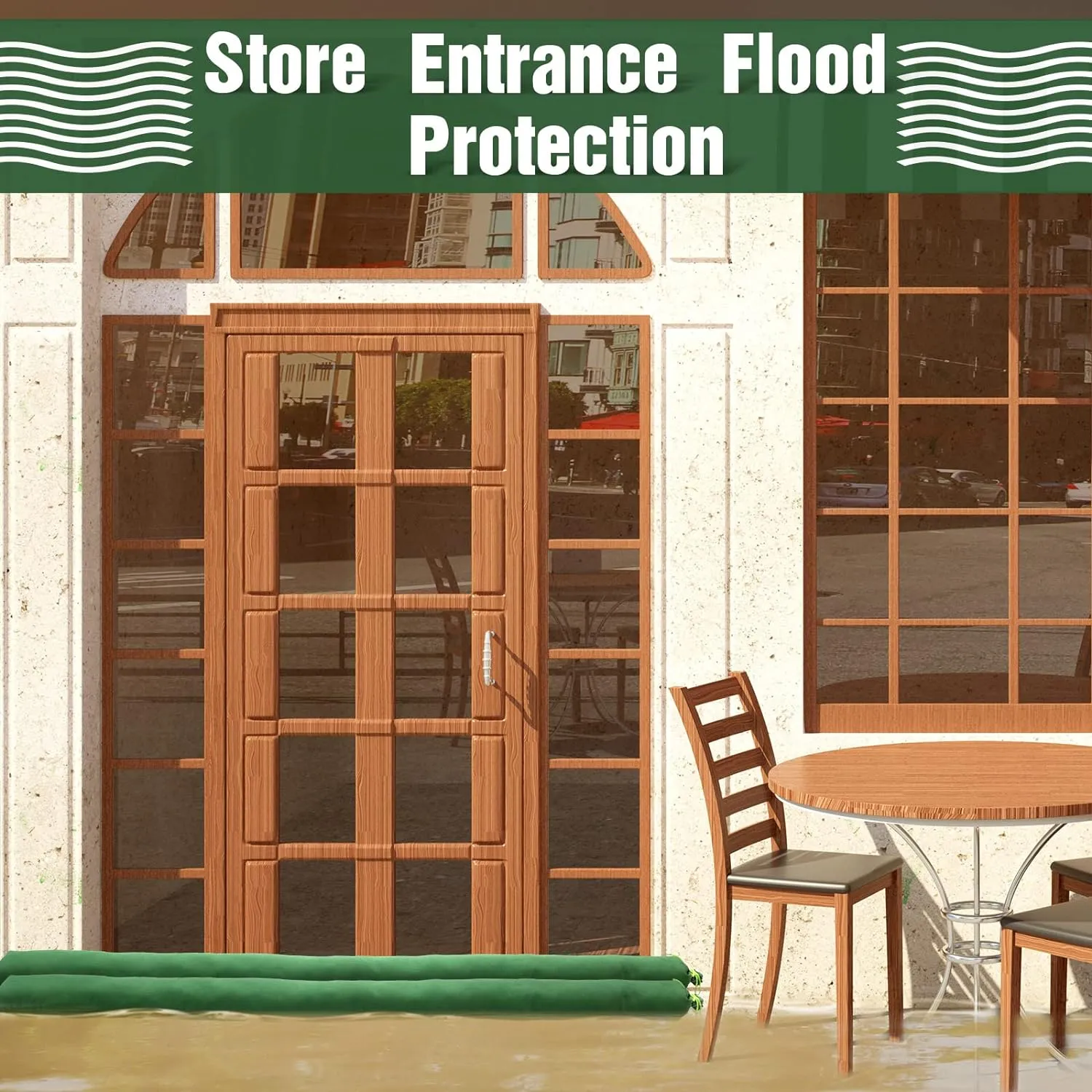 Threan 4 Pcs Long Canvas Sandbags Flood Protection Thickened Reusable Sand Bags Rain Wind Flood Barrier with Elastic Band Water Barrier Tube for Door Rain Water Control, Green (8 ft)