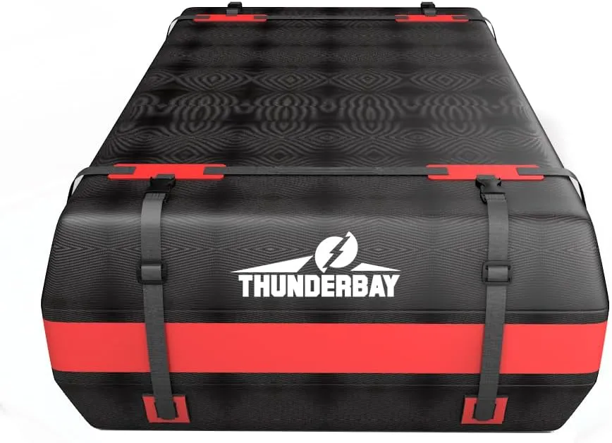 THUNDERBAY Car Roof Bag, Rooftop top Cargo Carrier Bag 15 Cubic feet Waterproof for All Cars with/Without Rack, Includes Storage Bag, Anti-Slip Mat, 6 Reinforced Straps, Luggage Lock