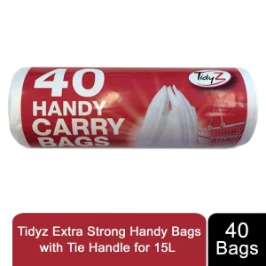 Tidyz Extra Strong Handy Bags With Tie Handle for 15L Pedal Bin Roll of 40