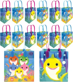 TINYMILLS Shark Family Party Favor Treat Bags with Handles, Shark Candy Bags for Birthday Party, Pack of 12