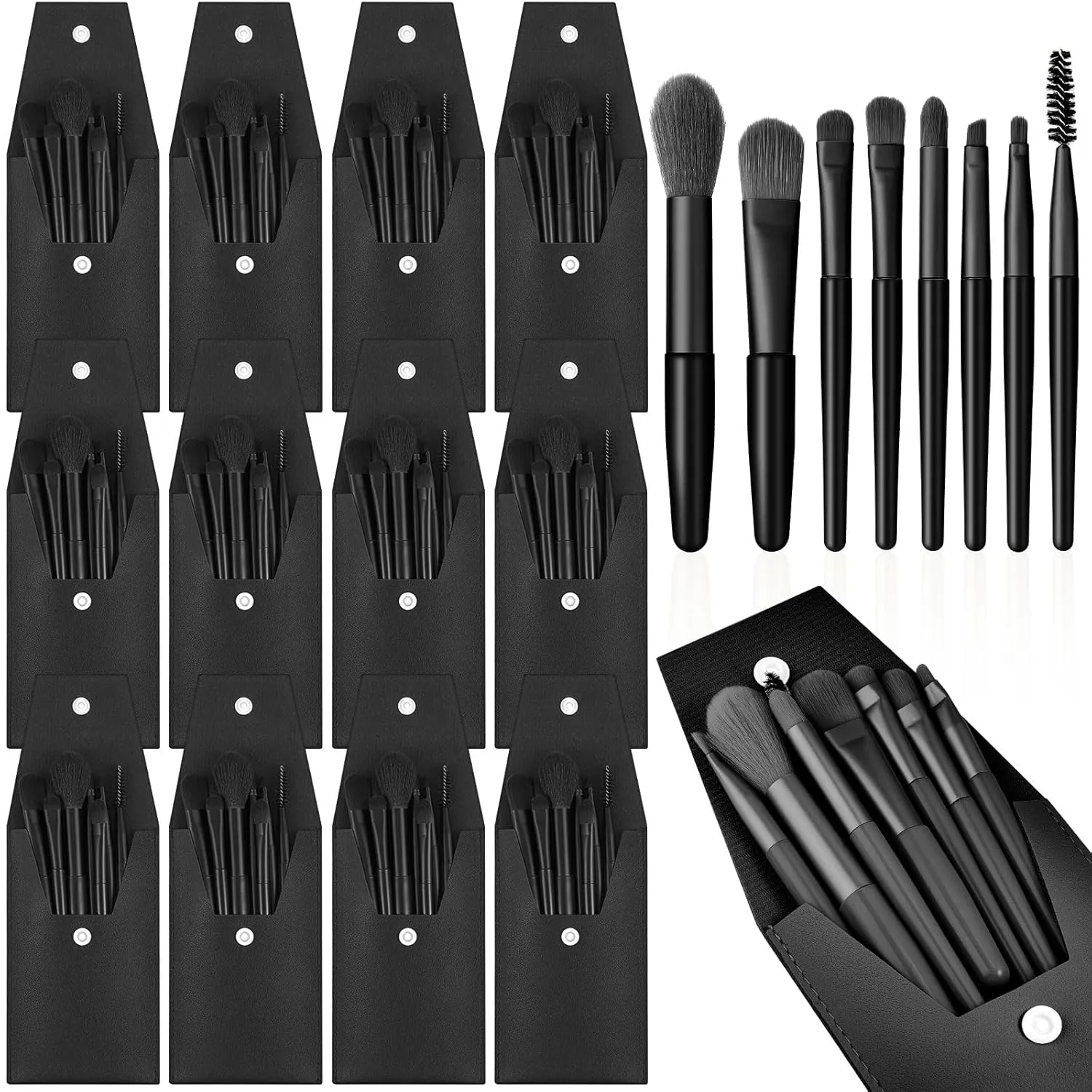 Tioncy 12 Sets Travel Makeup Brush Set Brushes Bag Bridesmaid Gift Synthetic Fibre Face Make up Brushes Angled Blush Brush for Wedding Bridal Shower Favors Bachelorette Party Gift (Black)