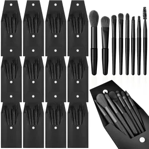 Tioncy 12 Sets Travel Makeup Brush Set Brushes Bag Bridesmaid Gift Synthetic Fibre Face Make up Brushes Angled Blush Brush for Wedding Bridal Shower Favors Bachelorette Party Gift (Black)