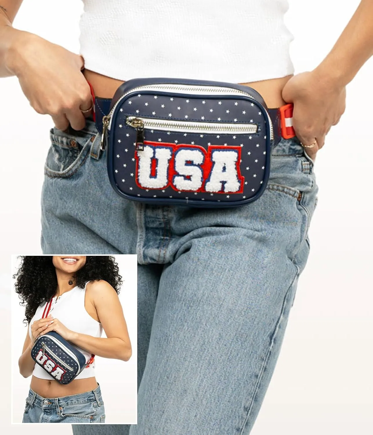 Tipsy Elves American Flag Fanny Packs with Drink Holder - USA Fanny Pack for 4th of July BBQ, Pool Party and Events