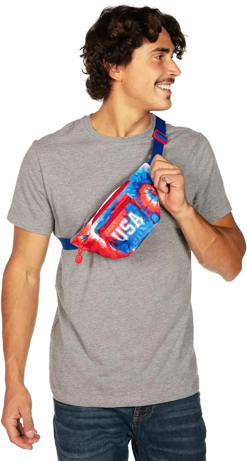 Tipsy Elves American Flag Fanny Packs with Drink Holder - USA Fanny Pack for 4th of July BBQ, Pool Party and Events
