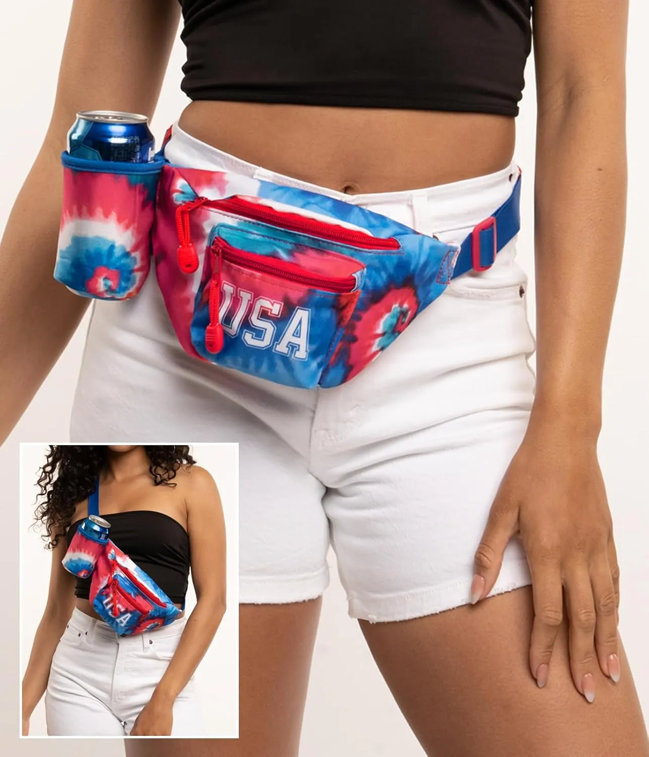 Tipsy Elves American Flag Fanny Packs with Drink Holder - USA Fanny Pack for 4th of July BBQ, Pool Party and Events